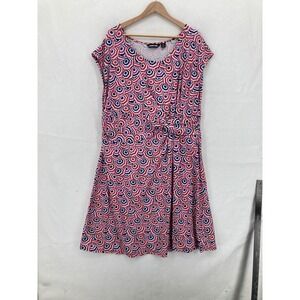 Lands' End Dress Womens 2X 20W-22W Red Blue Geometric Print A-Line Stretch